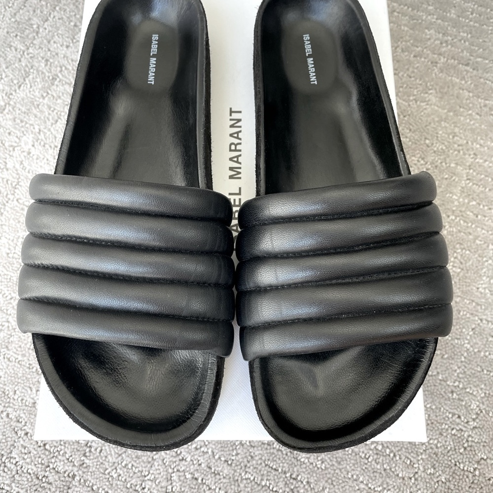 Isabel Marant Black Hellea Lambskin Slides, Size 39